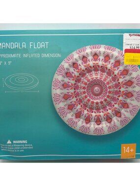 Mandala Inflatable Pool Float 58" Diameter Pink & White Pattern For Ages 14+